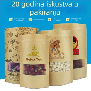 Prilagođena torbica od kraft papira sa ZIP zatvaračem, prozirnim prozorom od aluminijske folije, samostojeća vrećica za slatkiše