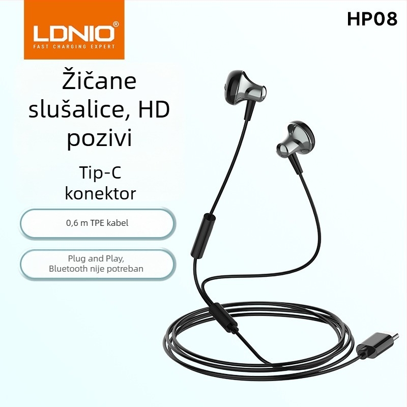 In-ear žične slušalice, 3,5 mm, Type-C sučelje, metalno kućište, za igre i glazbu – Lidenuo