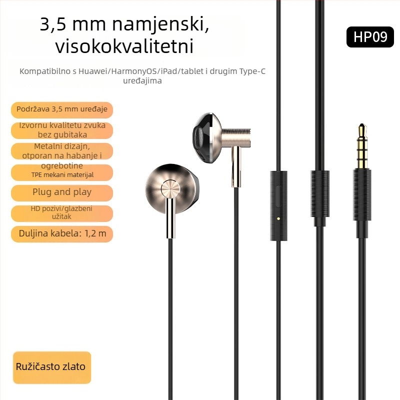 In-ear žične slušalice, 3,5 mm, Type-C sučelje, metalno kućište, za igre i glazbu – Lidenuo