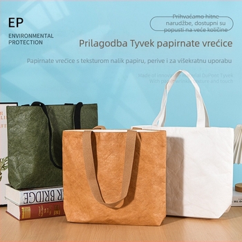 DuPont torba od Kraft papira s prilagođenim logom, retro vodootporna torba za rame od teksturiranog papira, periva, otporna na kidanje