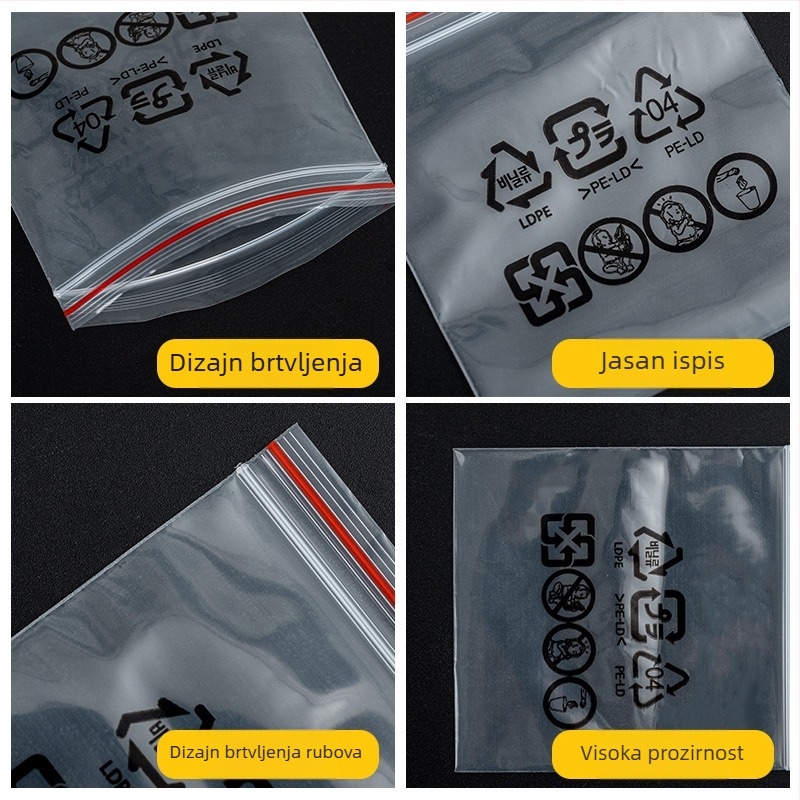 Prozirna PE ZIP vrećica s tiskanim ekološkim logotipom za pakiranje nakita i elektroničkih dodataka