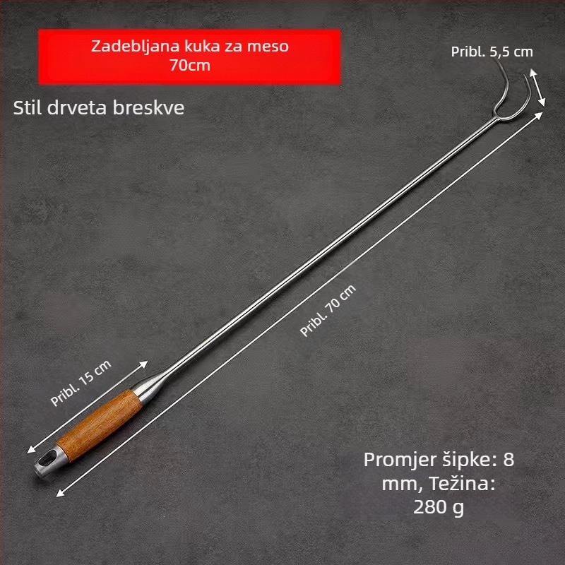 Nehrđajući čelični debeli kuka za meso s dugom drškom