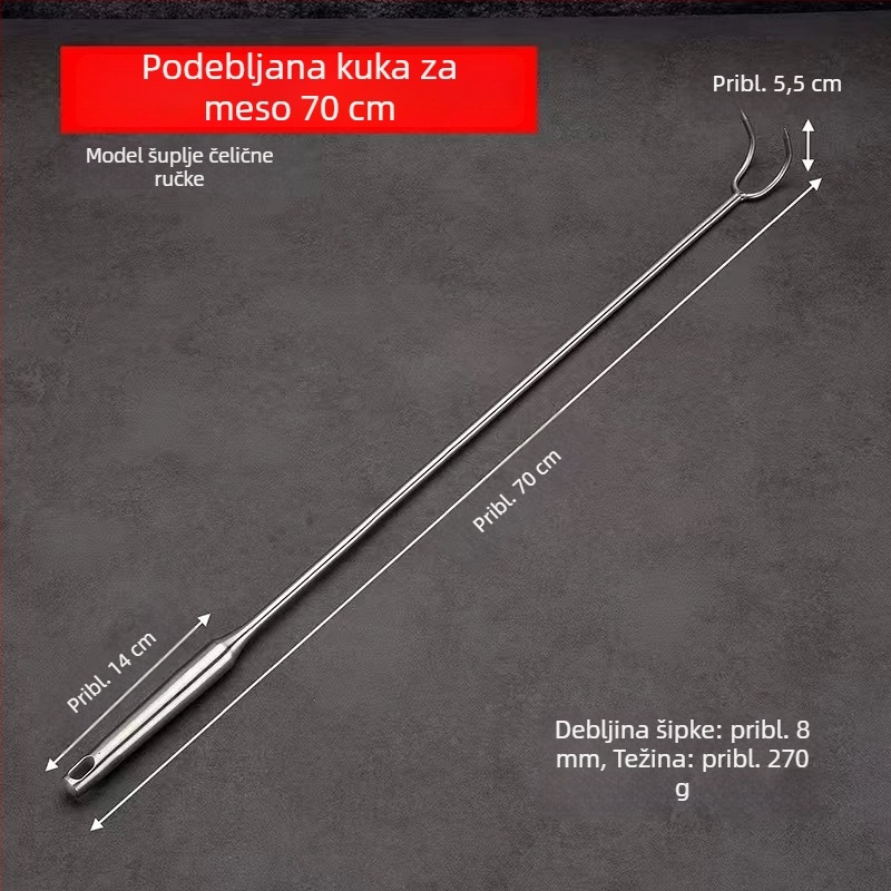 Nehrđajući čelični debeli kuka za meso s dugom drškom