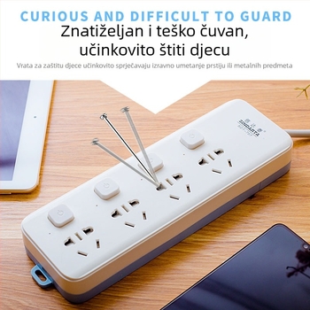 Xindatai produžni kabel s više utičnica, visokou snagom, bakreni vodiči, za dom i ured
