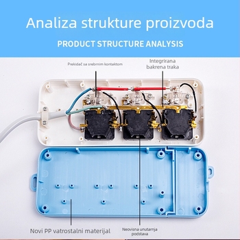 Xindatai produžni kabel s više utičnica, visokou snagom, bakreni vodiči, za dom i ured