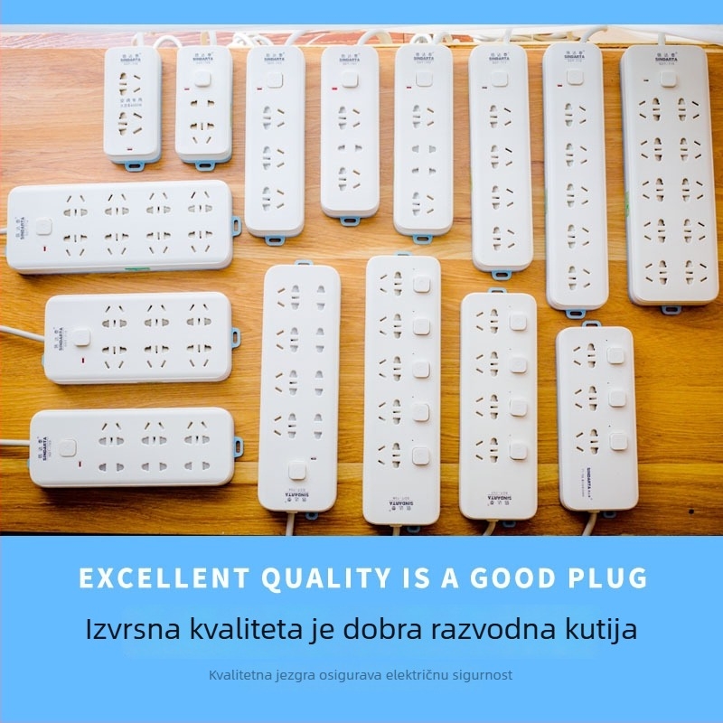 Xindatai produžni kabel s više utičnica, visokou snagom, bakreni vodiči, za dom i ured