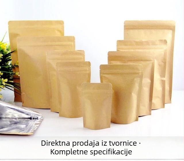 Kraft papirnata vrećica za čaj sa stabilnim dnom, samouzavirački zatvarač, unutarnja tiska, vrećica za pakiranje čaja sa zatvaračem