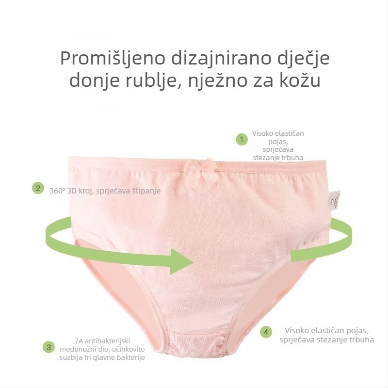 Novi model dječjih gaćica za djevojčice – jednofarbne gaćice s mašnicom, višebojni set, 95% pamuk