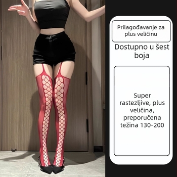 Plus veličina mrežaste čarape s otvorenim preponama, crne, tanke, za ljeto