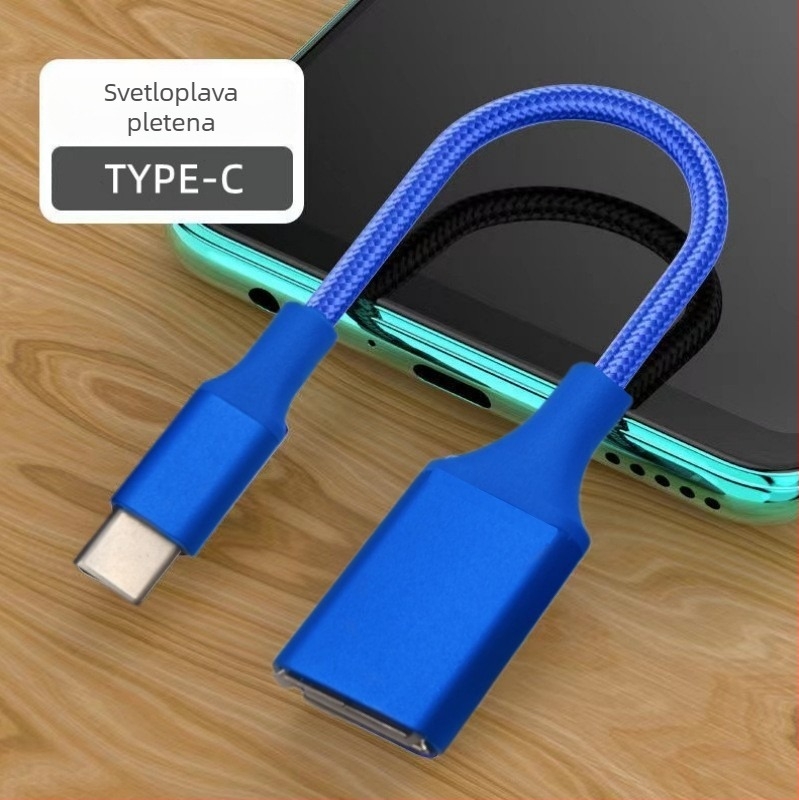 Kabel Type-C na USB 3.0 OTG, visoka brzina prijenosa podataka, Type-C muški na USB-A ženski, duljina 1–2 m, crna