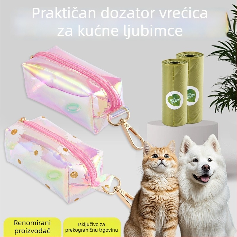 Novi dispenser za vrećice za izmet kućnih ljubimaca, futrola od laserski gravirane kože i šarenih prozirnih biološki razgradivih vrećica
