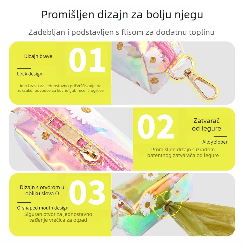 Novi dispenser za vrećice za izmet kućnih ljubimaca, futrola od laserski gravirane kože i šarenih prozirnih biološki razgradivih vrećica