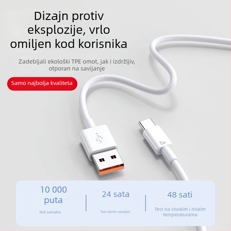 100W Type-C Brza punjačka glava za Huawei s kabelom 1–2 m, bijela silikonska konstrukcija