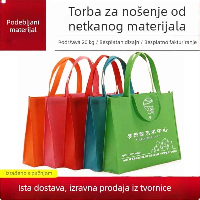 Torba od netkanog materijala s tiskanim logom, ekološka torba za kupovinu i promociju, sklopiva i ojačana