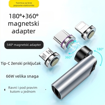 540° rotirajući magnetski Type-C adapter za prijenos podataka i 3A brzo punjenje, magnetski kabelski adapter
