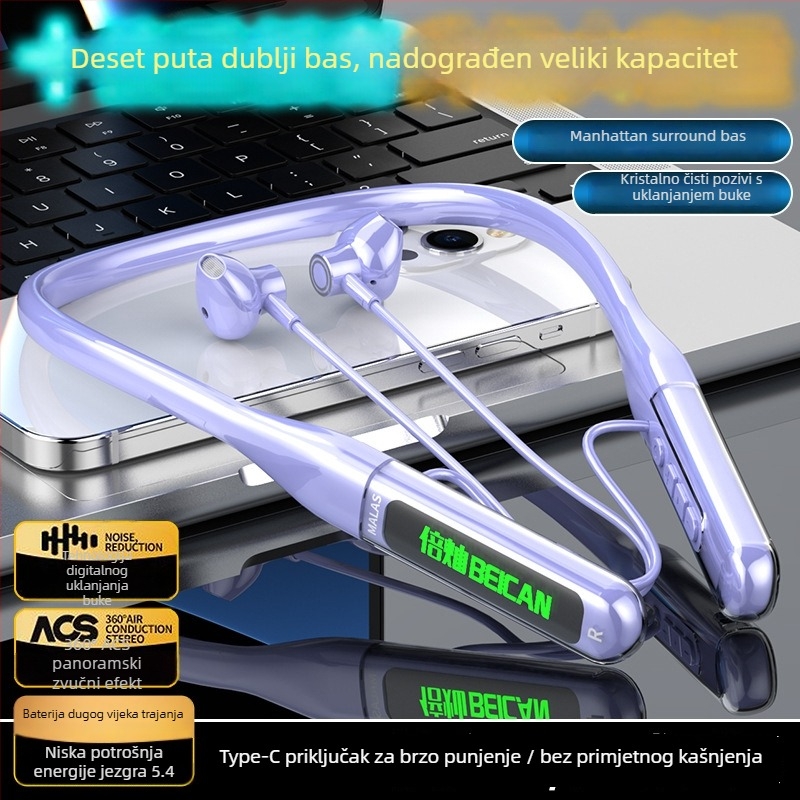 Be More Bright nove sport Bluetooth slušalice s trakom oko vrata, dugotrajna baterija, vodootporne, redukcija buke za trčanje