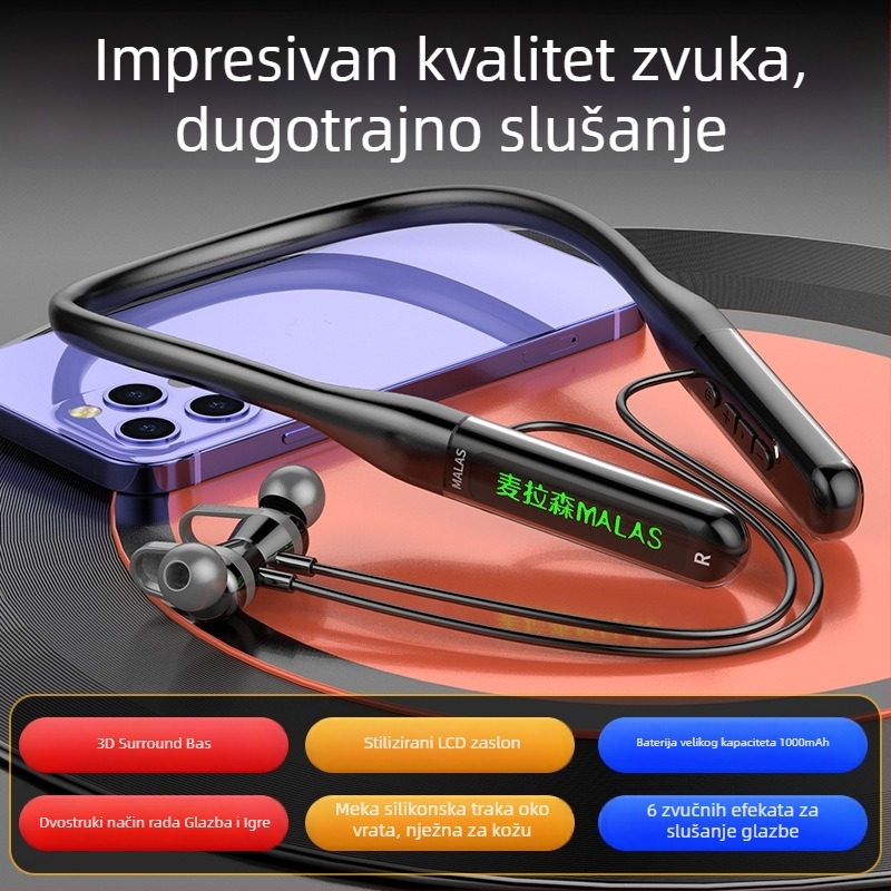 Be More Bright nove sport Bluetooth slušalice s trakom oko vrata, dugotrajna baterija, vodootporne, redukcija buke za trčanje