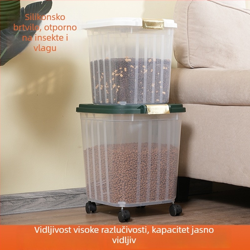 Spremnik za hranu kućnih ljubimaca otporan na vlagu s hermetičkim zatvaračem, za mačke i pse, kapacitet 10 L+