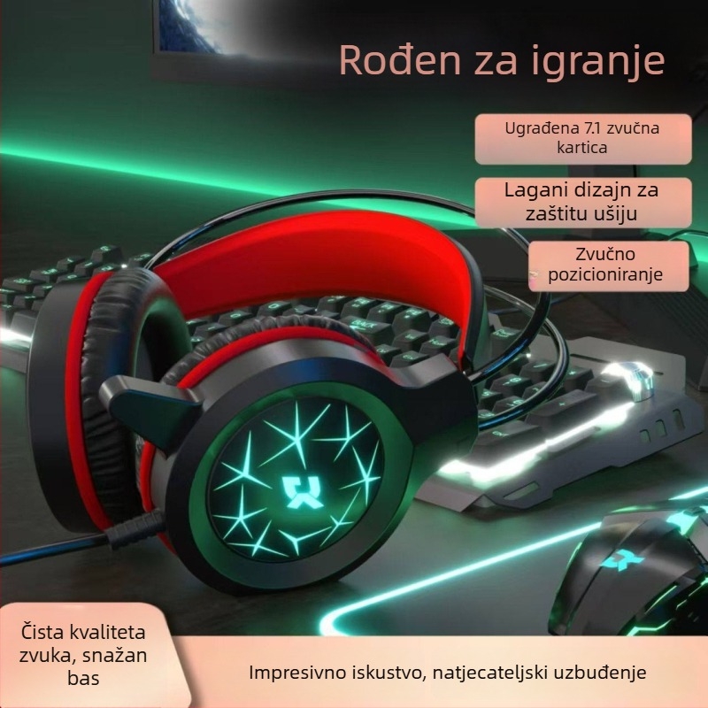 Žični gaming headset s USB LED osvjetljenjem, za PC i prijenosno računalo