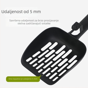 Plastična lopatica za mačji pijesak, izdržljiva i otporna na padove.