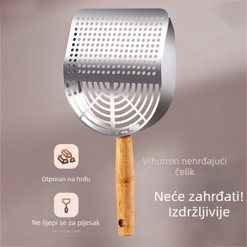Nehrđajući čelični lopatica za mačji pijesak, velika, fina mreža, za tofu pijesak