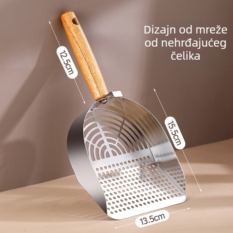 Nehrđajući čelični lopatica za mačji pijesak, velika, fina mreža, za tofu pijesak
