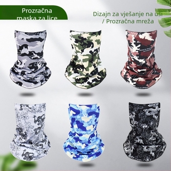 Kamuflna maska za biciklizam od ledene svile s ušnim petljama, otporna na vjetar, UV zaštita, šal za vrat