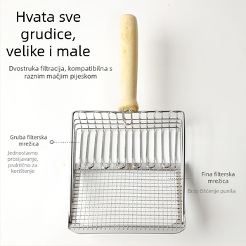 Nehrđajući čelik, 2-u-1 lopatica za mačji pijesak s finim otvorima, za tofu pijesak i mineralni pijesak