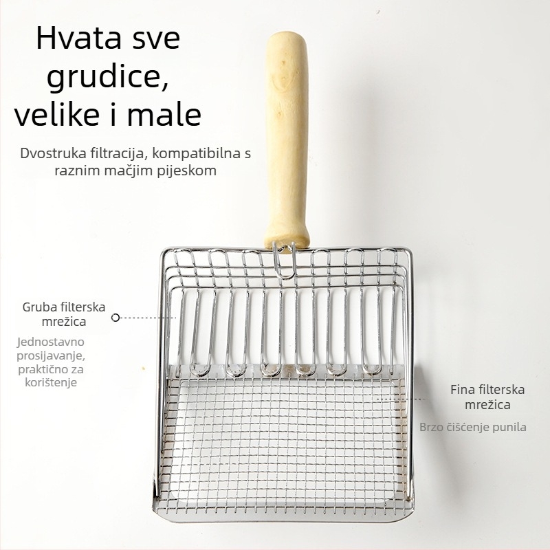Nehrđajući čelik, 2-u-1 lopatica za mačji pijesak s finim otvorima, za tofu pijesak i mineralni pijesak