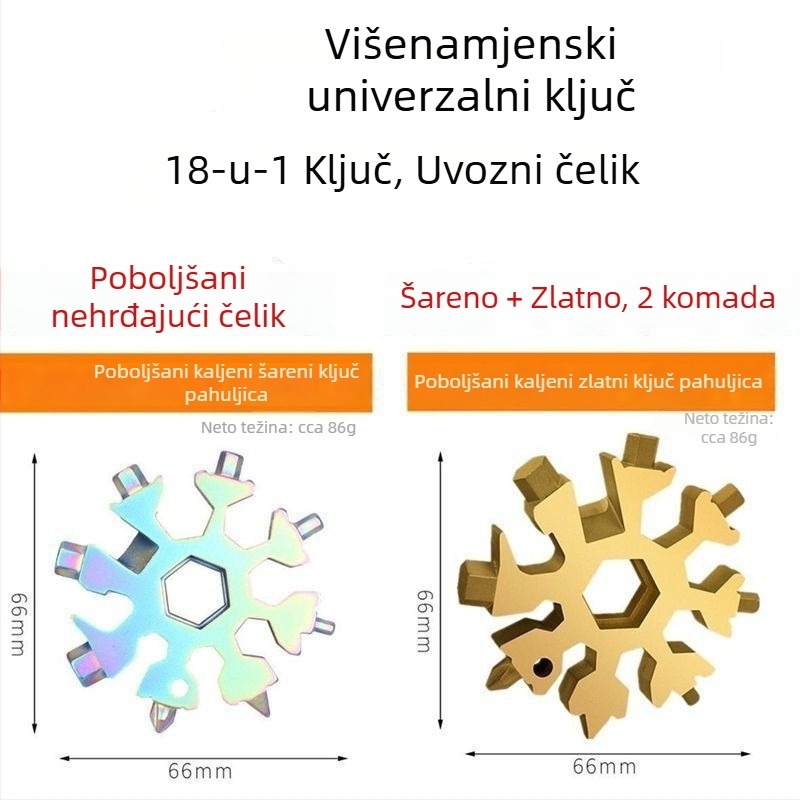 Višenamjenski ključ u obliku pahulje snijega, vanjski alatni set, prijenosni otvarač boca, univerzalni otvarač od osmerokutne legure