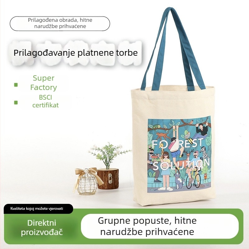 Prilagođena debela platnena torba s ručkom, otisnutim logom, velikim kapacitetom za skladištenje i kupovinu