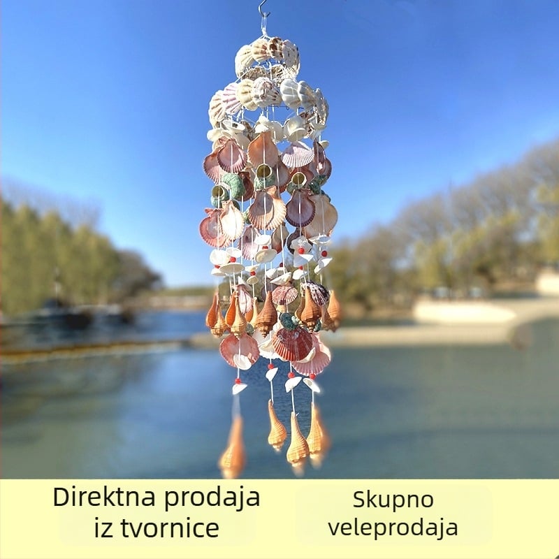 Ručno izrađeni zvončić od prirodnih školjki, unutarnja dekoracija, morska tema, kreativna dekoracija