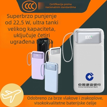 3C certificirani Power Bank s brzim punjenjem, velikim kapacitetom, prijenosan, s uključenim kabelom, pogodan za let, mogućnost prilagođavanja logotipa