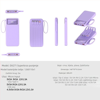 3C certificirani Power Bank s brzim punjenjem, velikim kapacitetom, prijenosan, s uključenim kabelom, pogodan za let, mogućnost prilagođavanja logotipa