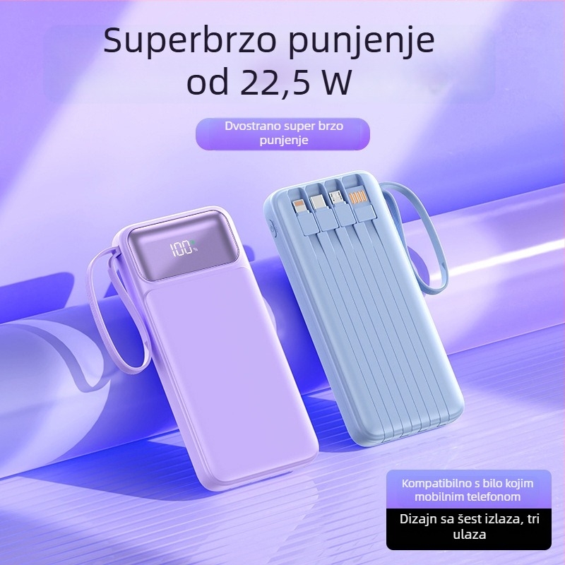 3C certificirani Power Bank s brzim punjenjem, velikim kapacitetom, prijenosan, s uključenim kabelom, pogodan za let, mogućnost prilagođavanja logotipa