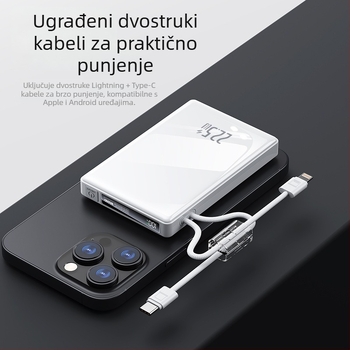 Power banka 10000 mAh s ugrađenim platnenim kabelom, za vanjsku upotrebu, digitalni LCD zaslon, brzo punjenje PD 3.0