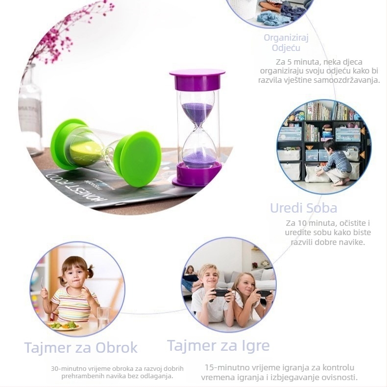 Stakleni pješčani sat za djecu i učenike, otporan na padove, vrijeme obroka, dar s otiskom logotipa