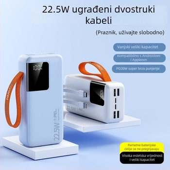 Power banka 50000mAh s velikim kapacitetom, digitalni zaslon, ugrađen kabel, brzo punjenje 22,5W