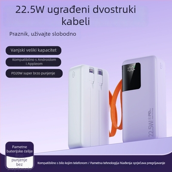 Power banka 50000mAh s velikim kapacitetom, digitalni zaslon, ugrađen kabel, brzo punjenje 22,5W
