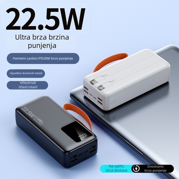 Power banka 50000mAh s velikim kapacitetom, digitalni zaslon, ugrađen kabel, brzo punjenje 22,5W