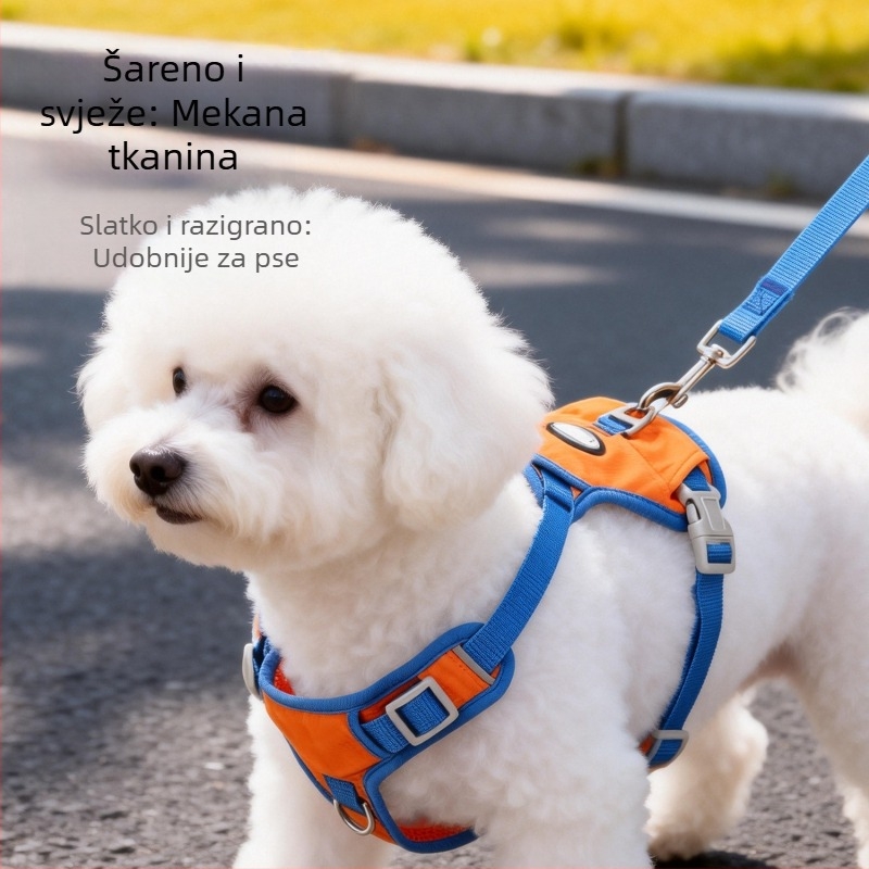 Grudni harnes s anti-povlačenjem, u stilu jakne; za Bichon Frisé i srednje do velike pasmine; mačji kaiš protiv bijega