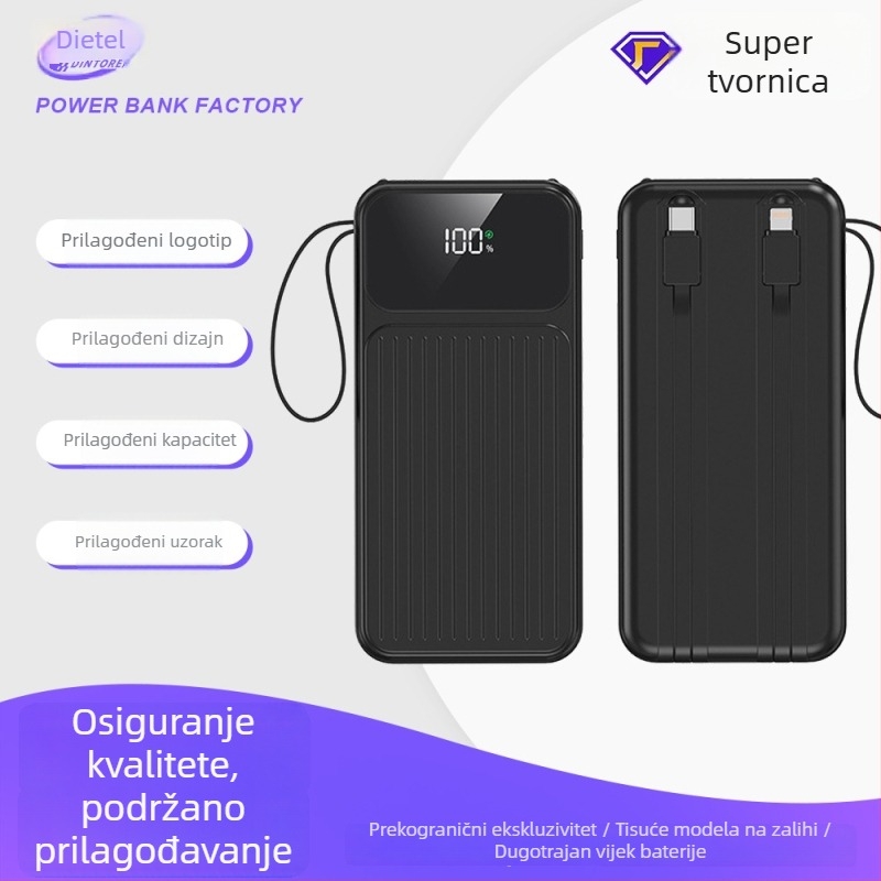 Nova power banka s digitalnim zaslonom, ugrađen kabel, PD22.5W brzo punjenje, 20000mAh, prilagođeni logo