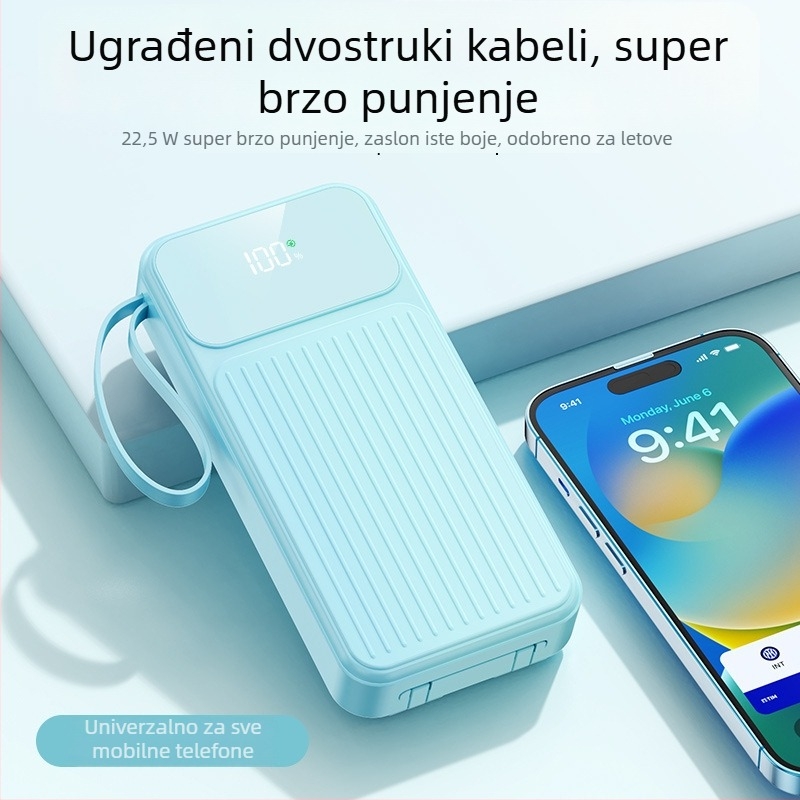Nova power banka s digitalnim zaslonom, ugrađen kabel, PD22.5W brzo punjenje, 20000mAh, prilagođeni logo