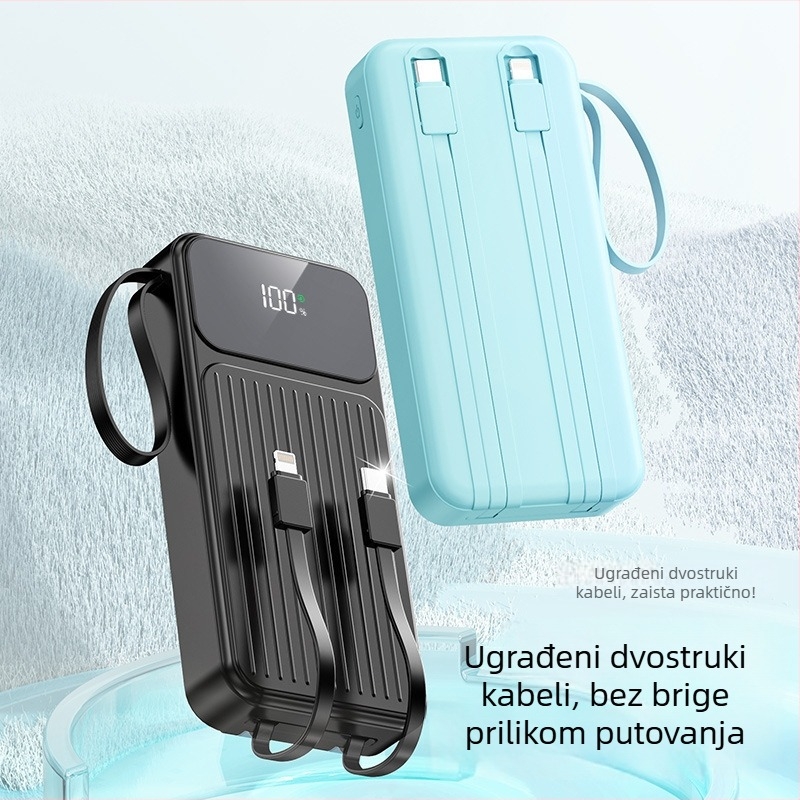 Nova power banka s digitalnim zaslonom, ugrađen kabel, PD22.5W brzo punjenje, 20000mAh, prilagođeni logo