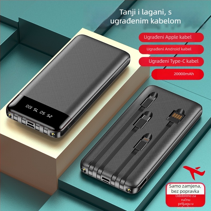 Power banka 10000mAh s ugrađenim kabelom i digitalnim displejom
