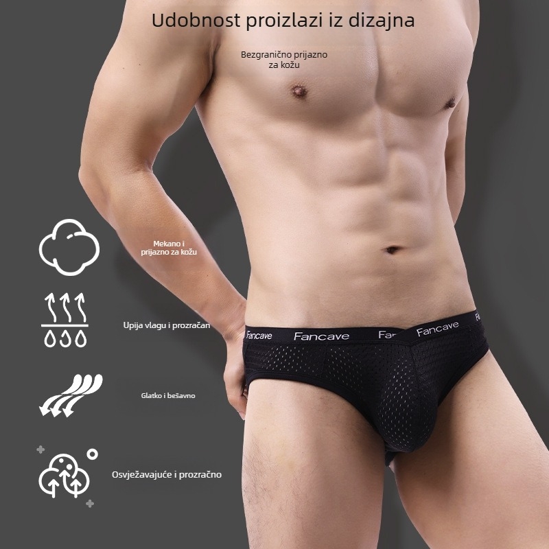 Muške boxerice od ice silk mreže, srednji pojas, prozračne, ultra tanke