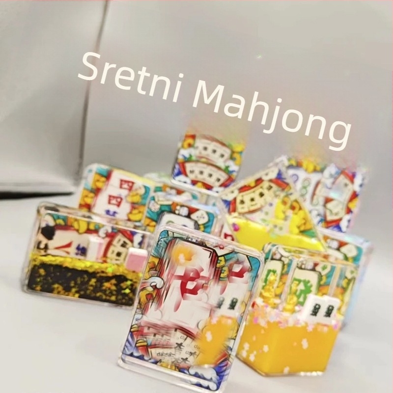 Meow Akrilni stolni ukras Mahjong s tekućim pijeskom i pijesnim satom