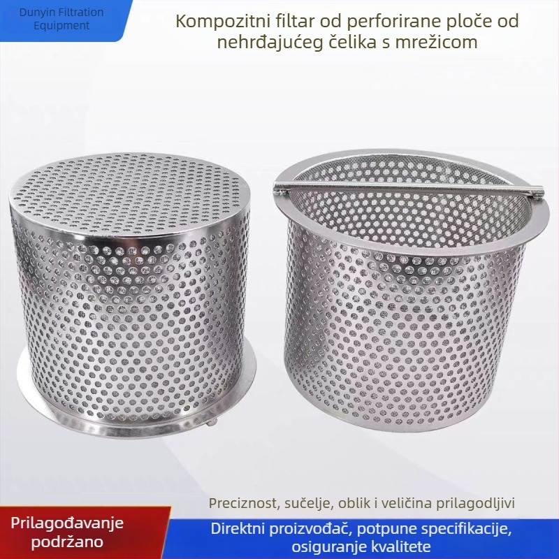 Košničasti filtrni element s flanšnom mrežom, perforiranom cijevi i nehrđajućim čeličnim cilindrom