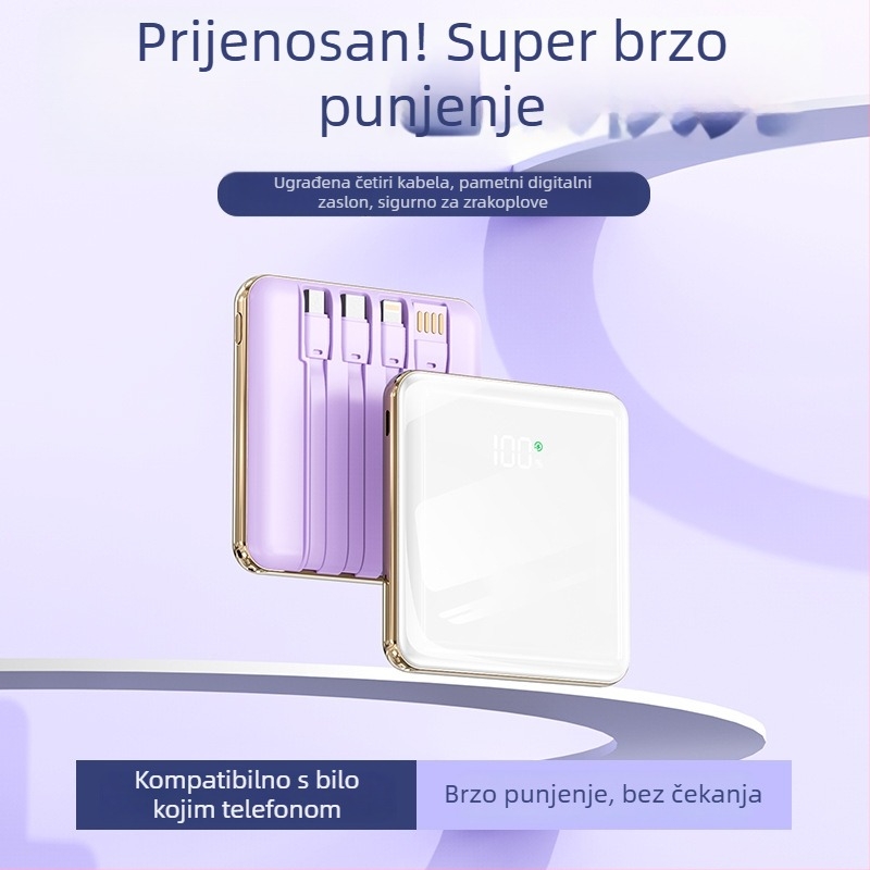 10000mAh ultra-tanki prijenosni powerbank sa četiri ugrađena kabla i PD brzo punjenje