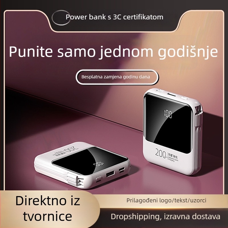 Power Bank Excellent s kapacitetom 20000mAh, s uključenim kabelom, ultra-tanki i kompaktni, pogodan za putovanja avionom.